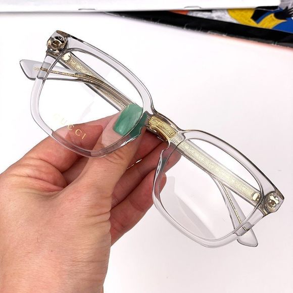 Gucci GG0184O 005 Eyeglasses Gray Clear Gold Square Unisex - Picture 2 of 10